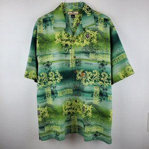 Tommy Bahama silk camp shirt hawaiian dragon green blue M vintage retro luxury
